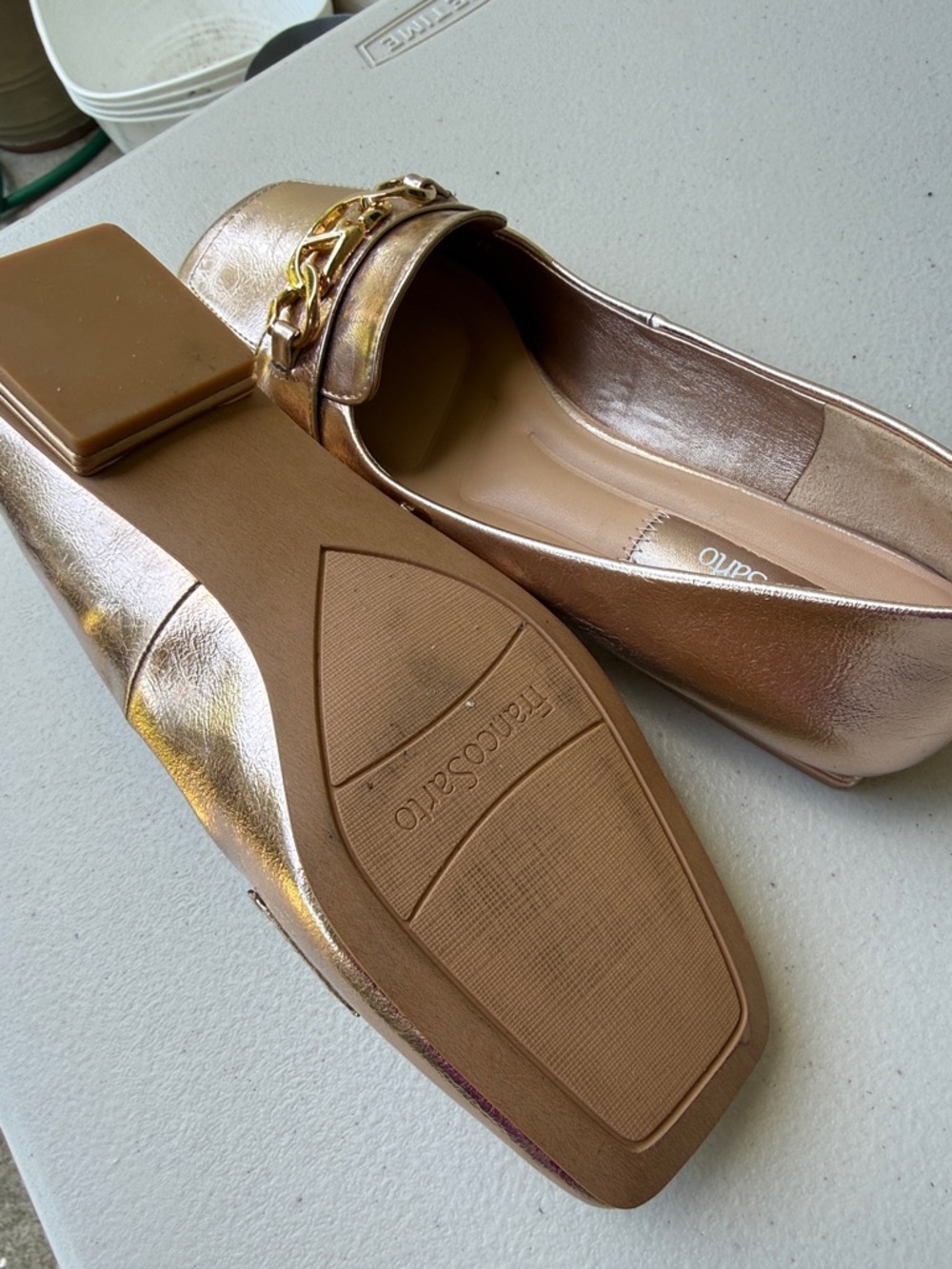 Franco Sarto Women’s Tiari Metallic Rose Gold Square Toe Gold Chain Flats 7 - Picture 16 of 17